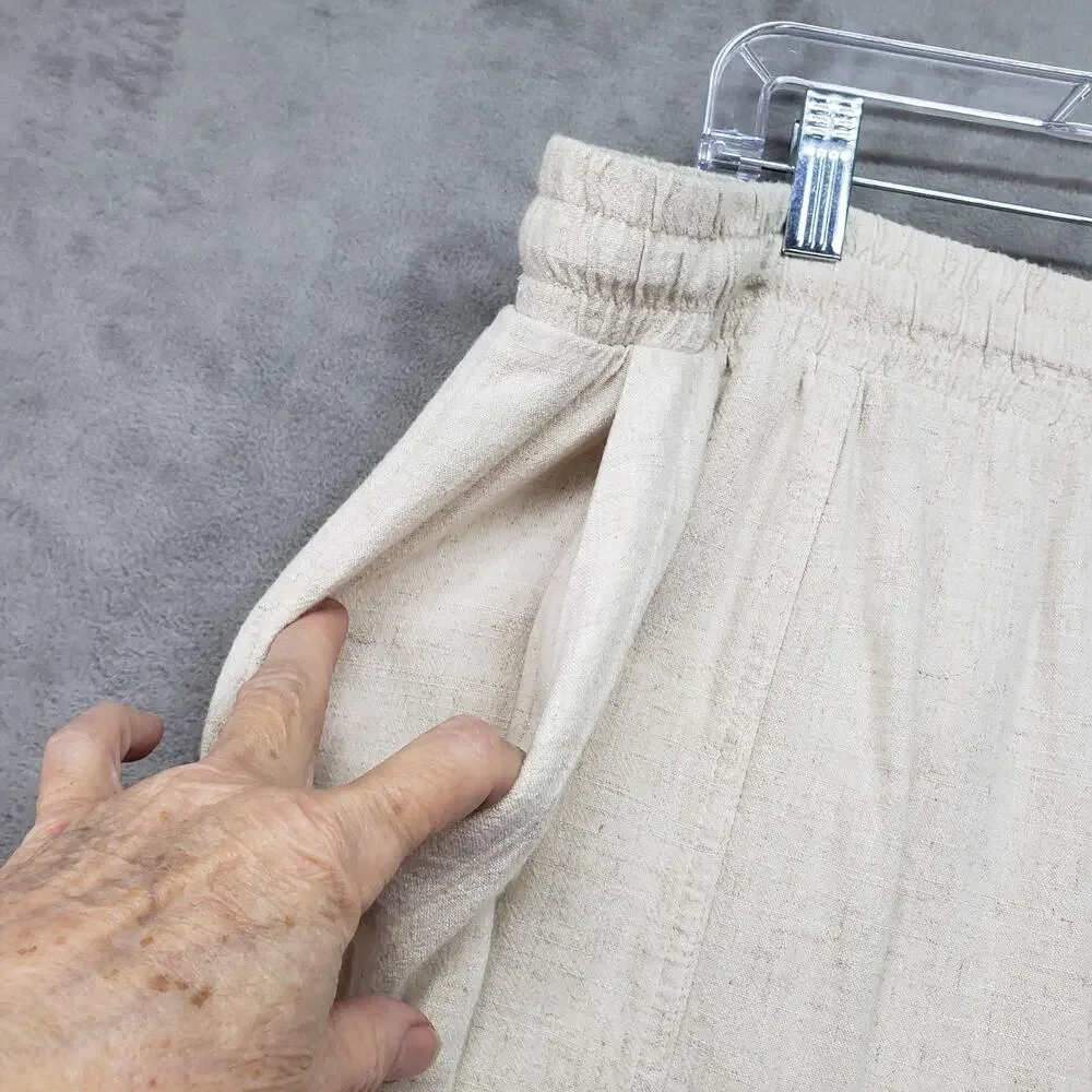 Falls Creek Womens 1X Beige Linen Blend Lounge Pants Wide Leg Drawstring NWT - Picture 6 of 15